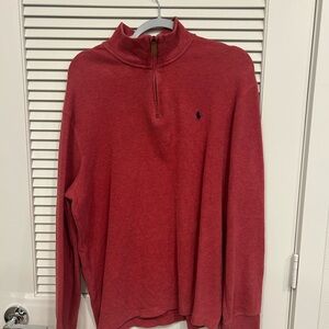 Ralph Lauren Red Zip Up Sweater with Quarter Zip and Long Sleeves